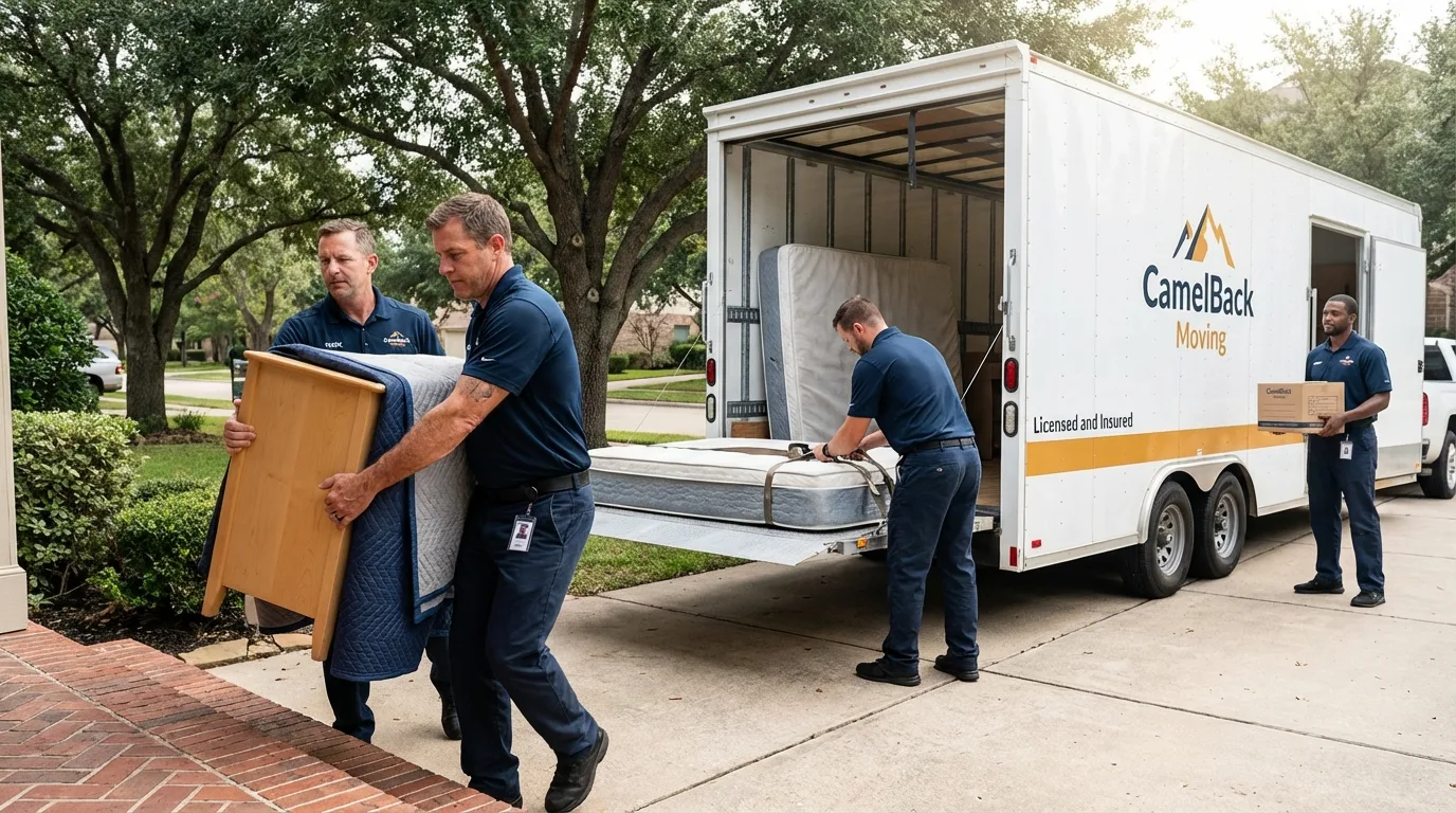 Crew loading residential truck for cross-state move from Athena, OR