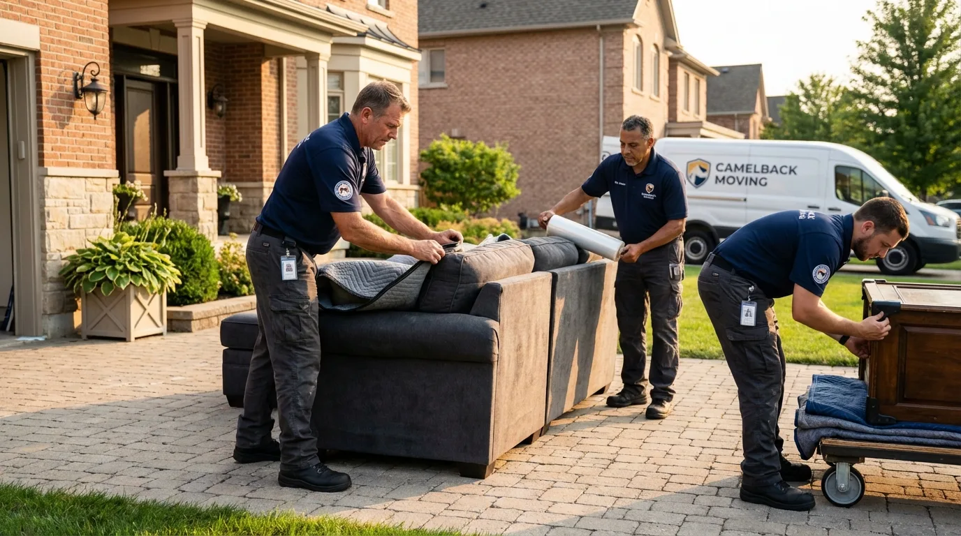 Large estate moving crew wrapping furniture in Athena, OR